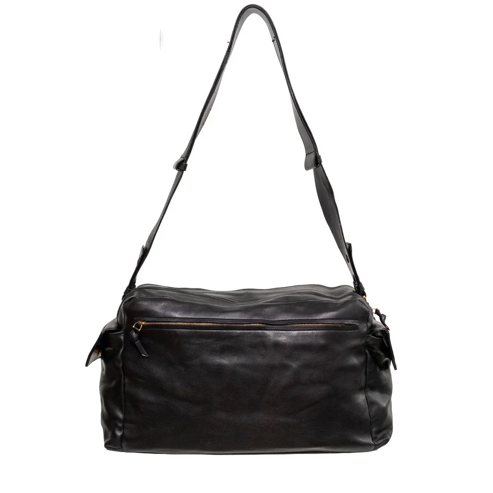 Vntg 1990s Bottega Veneta Dark Brown Leather Multi Pocket Messenger Shoulder Bag